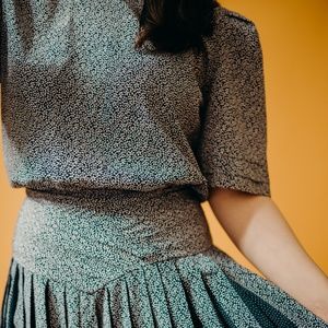 1980's B.G.B. Petites Blue and White Pleated Dress